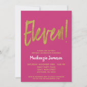 Roze Gold Script 11th Birthday Party Invitation Kaart (Voorkant)