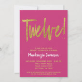 Roze Gold Script 12th Birthday Party Invitation Kaart (Voorkant)