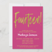Roze Gold Script 14th Birthday Party Invitation Kaart (Voorkant)