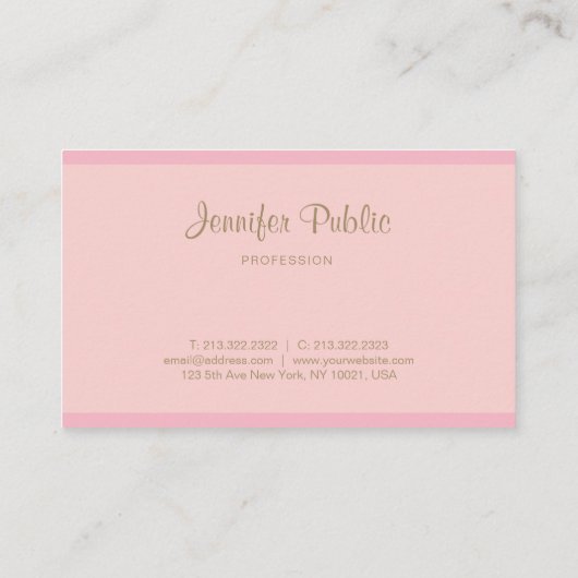 Roze Gold Script Modern Calligraded Sjabloon Visitekaartje (Achterkant)