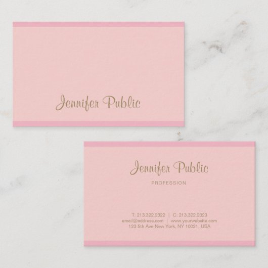 Roze Gold Script Modern Calligraded Sjabloon Visitekaartje (Voorkant / Achterkant)