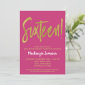 Roze Gold Script Sweet Sixteen Party Invitation Kaart (Staand voorkant)