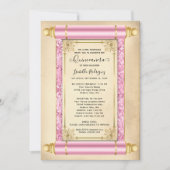  Roze Gold Scroll Elegant Quinceañera Kaart (Voorkant)