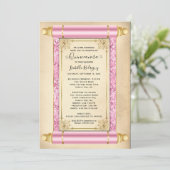  Roze Gold Scroll Elegant Quinceañera Kaart (Staand voorkant)