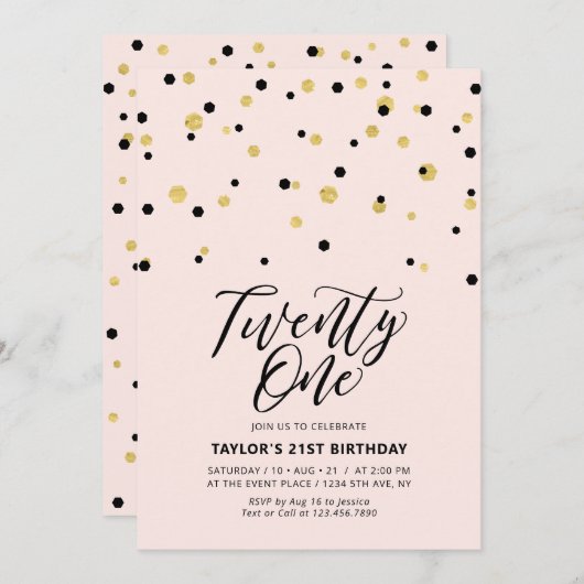 Roze & Gold Simple 21 21ste verjaardag Kaart (Voorkant / Achterkant)