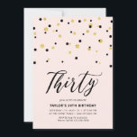 Roze & Gold Simple 30th Birthday Party Kaart<br><div class="desc">Viel je speciale dag met deze minimale uitnodiging voor het 30ste verjaardagsfeest. Dit ontwerp is voorzien van een stijlvol letterschrift "Thirty" met zeshoekig confetti met een wazige roze & gouden kleurencombinatie. Meer design zijn beschikbaar in mijn winkel BaraBomDesign.</div>