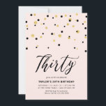 Roze & Gold Simple 30th Birthday Party Kaart<br><div class="desc">Viel je speciale dag met deze minimale uitnodiging voor het 30ste verjaardagsfeest. Dit ontwerp is voorzien van een stijlvol letterschrift "Thirty" met zeshoekig confetti met een wazige roze & gouden kleurencombinatie. Meer design zijn beschikbaar in mijn winkel BaraBomDesign.</div>