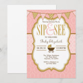 Roze Gold Sip en zie uitnodiging (Voorkant / Achterkant)