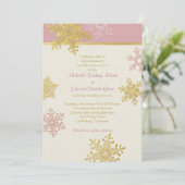 Roze Gold Snowflake Winter Weddenschap Kaart (Staand voorkant)
