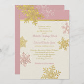 Roze Gold Snowflake Winter Weddenschap Kaart (Voorkant / Achterkant)