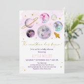 Roze Gold Space Counting is begonnen met Baby show Kaart (Staand voorkant)