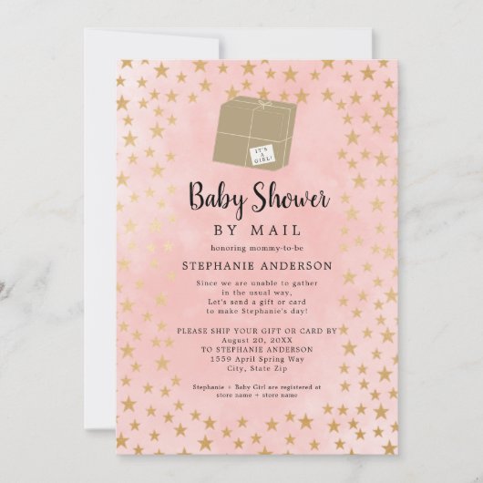 Roze Gold Star-virtueel Baby shower Kaart (Voorkant)