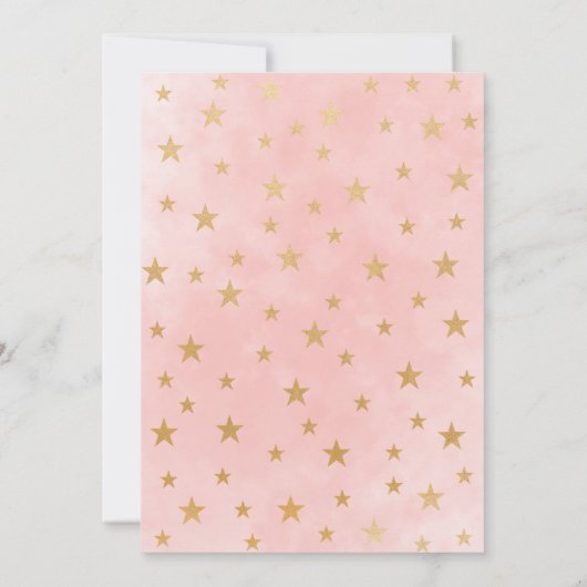 Roze Gold Star-virtueel Baby shower Kaart (Achterkant)