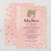 Roze Gold Star-virtueel Baby shower Kaart (Voorkant / Achterkant)