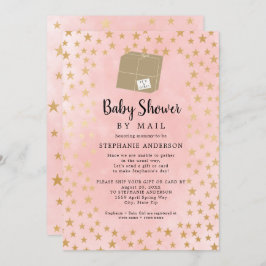 Roze Gold Star-virtueel Baby shower Kaart