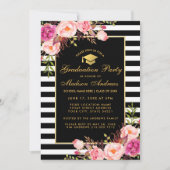 Roze Gold Striped Graduparty Invitation Kaart (Voorkant)