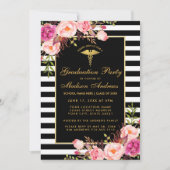 Roze Gold Striped Medical Afstudeerder Party Invit Kaart (Voorkant)