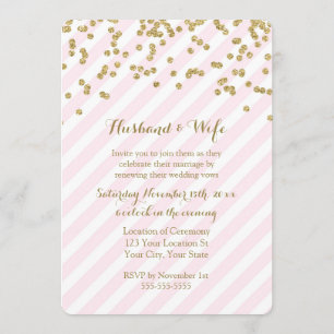 Roze Gold Stripes Wedding Vow Renewal Uitnodiging