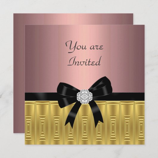 Roze Gold Stylish Party Invitation Kaart (Voorkant / Achterkant)