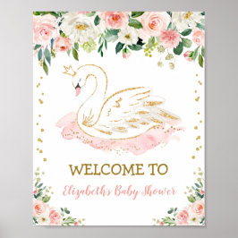 Roze Gold Swan Princess Girl Baby shower Welkom Poster