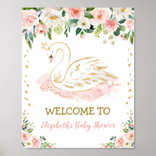 Roze Gold Swan Princess Girl Baby shower Welkom Poster