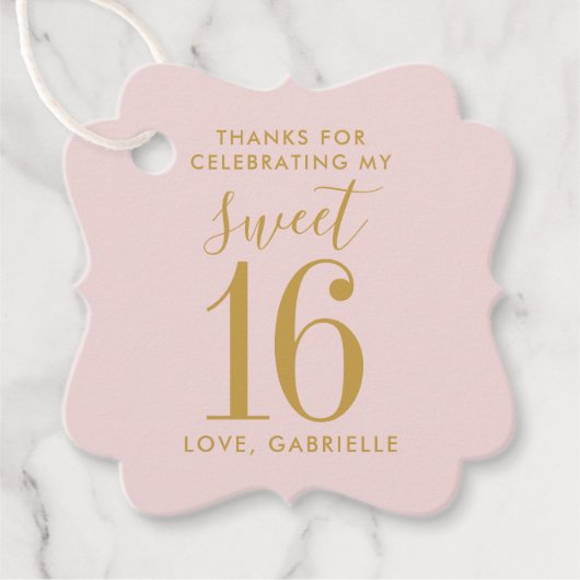 Roze Gold Sweet 16 Foto naam Hartelijk dank Bedankjes Labels (Voorkant)