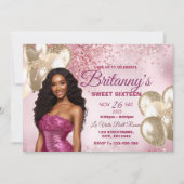 Roze & Gold Sweet 16 Girl Birthday Invitation Kaart (Voorkant)