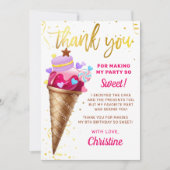 Roze Gold Sweet Ice Cream Birthday Hartelijk dank Bedankkaart (Voorkant)