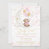 Roze Gold Teddy Bear Moon Stars Baby Girl Shower Kaart (Voorkant)