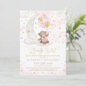 Roze Gold Teddy Bear Moon Stars Baby Girl Shower Kaart (Staand voorkant)