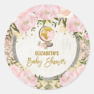 Roze Gold Travel Map Baby shower Favors Ronde Sticker