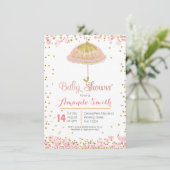 Roze Gold umbrella baby shower-uitnodiging Kaart (Staand voorkant)