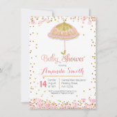 Roze Gold umbrella baby shower-uitnodiging Kaart (Voorkant)