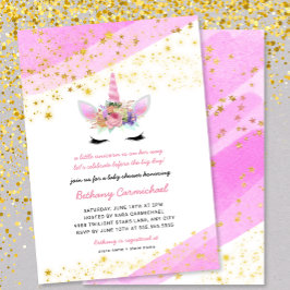 Roze Gold Unicorn Baby shower Kaart