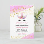 Roze Gold Unicorn Baby shower Kaart (Staand voorkant)