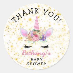 Roze Gold Unicorn Baby shower voor Ronde Sticker