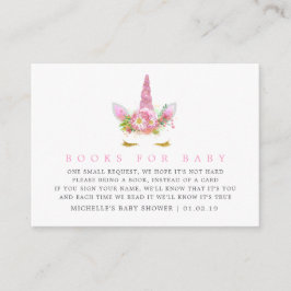 Roze & Gold Unicorn Girl Baby shower Book Request Informatiekaartje