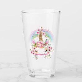 Roze Gold UNICORN Rainbow Flowers Girls NAMED Gift Glas