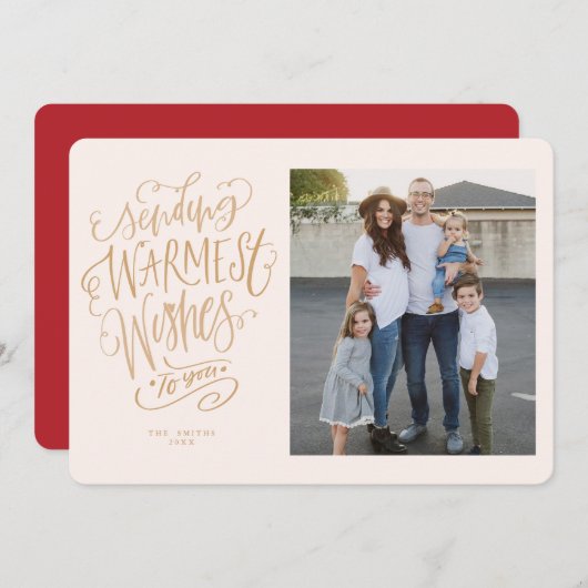 Roze Gold Warmest Wwish Holiday Photo Card Kaart (Voorkant / Achterkant)