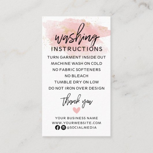 Roze Gold Wasinstructies Kledingverzorging Shirt Visitekaartje (Voorkant)