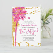 Roze Gold Waterverf Beach Bat Mitzvah Kaart (Staand voorkant)