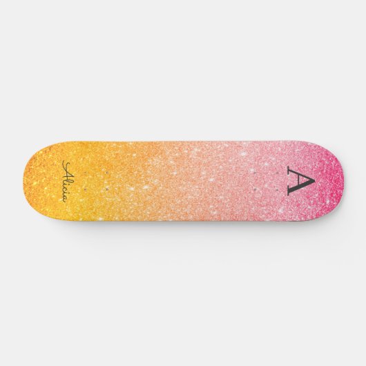 Roze Gold Yellow Ombre Glitter Persoonlijk Skateboard (Horizontaal)