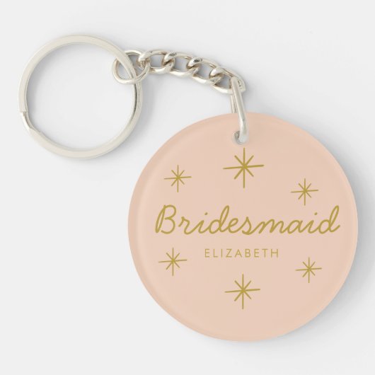 Roze Golden Calligraphy Stars Bridesmaid gift Sleutelhanger (Voorkant)