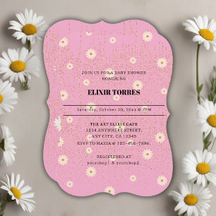 Roze Golden Daisy Glitter Glow Baby shower Kaart