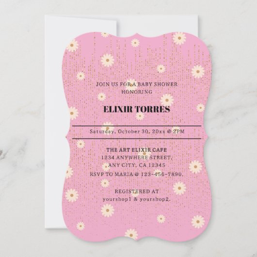 Roze Golden Daisy Glitter Glow Baby shower Kaart (Voorkant)