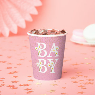 Roze Golden Daisy Glitter Glow Baby shower Papieren Bekers