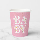 Roze Golden Daisy Glitter Glow Baby shower Papieren Bekers (Achterkant)