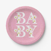 Roze Golden Daisy Glitter Glow Baby shower Papieren Bordje (Voorkant)