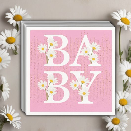 Roze Golden Daisy Glitter Glow Baby shower Servet