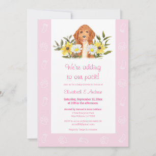 Roze Golden Doodle Baby shower Uitnodiging